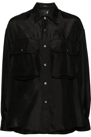 R13 Camisa de seda con bolsillos y solapa