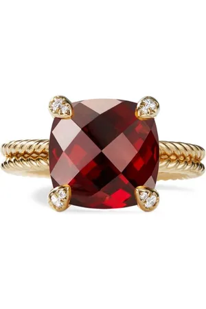 David Yurman Anillo Chatelaine en oro amarillo de 18kt con diamante y granate de 11mm