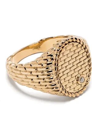 YVONNE LÉON Anillo de sello Chevalière Ovale Cannage en oro amarillo de 9kt