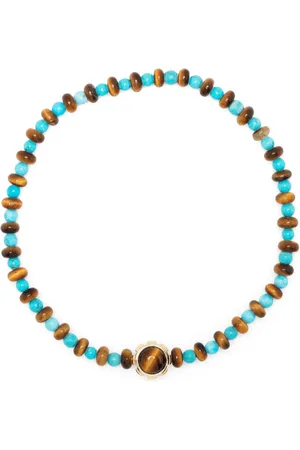 LUIS MORAIS Pulsera en oro de 14kt con crisoprasa y ojo de tigre