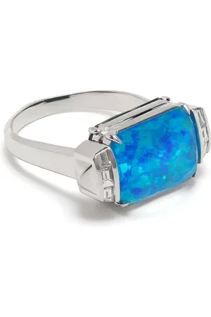 STEPHEN WEBSTER Anillo Deco Wide Twister en oro blanco de 18kt con diamantes y turquesa