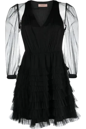 Twin-Set Vestido corto con diseño semitransparente y volantes