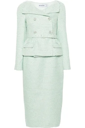 Self-Portrait Vestido midi de tweed con doble botonadura