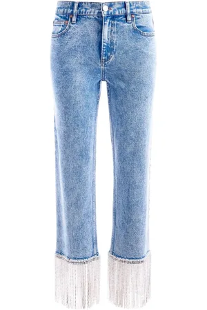 ALICE+OLIVIA Jeans capri con detalles de cristales
