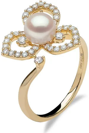 Yoko London Anillo Petal con perla y diamante en oro amarillo de 18kt