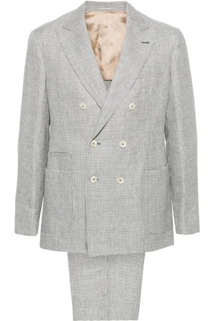 Brunello Cucinelli Traje con doble botonadura y motivo pied de poule