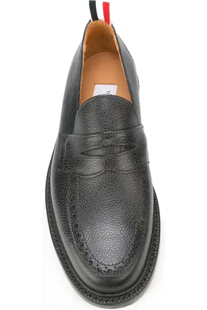 Thom Browne Penny Loafer With Leather Sole In Black Pebble Grain