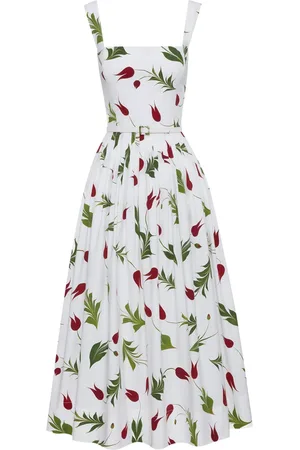 Oscar de la Renta Vestido midi de popelina con estampado de tulipanes