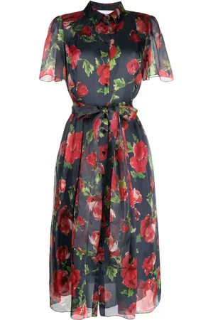 Carolina Herrera Vestido camisero de seda con estampado floral y cinturón