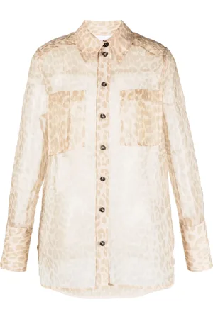 Ganni Camisa semitransparente con estampado de leopardo