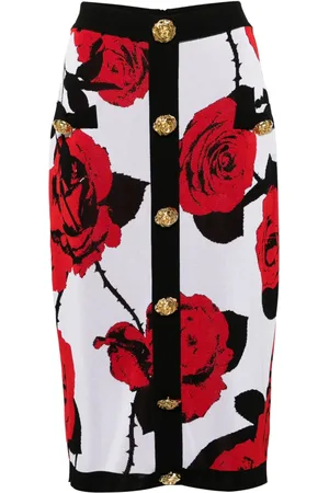 Balmain Falda lápiz con motivo floral en jacquard