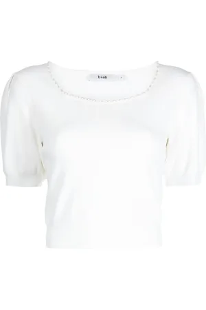B+AB Top tejido con detalle de perlas artificiales