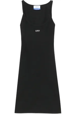 OFF-WHITE Vestido corto de canalé con bordado Off