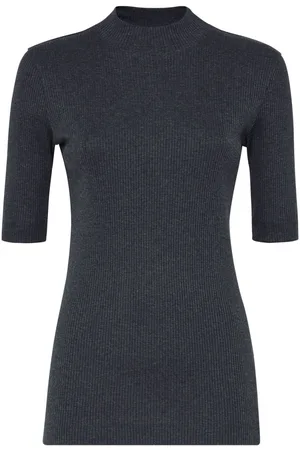 Brunello Cucinelli Top de canalé con cuello falso
