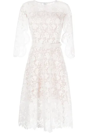 Oscar de la Renta Vestido midi de encaje floral con cinturón