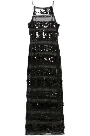 Oseree Vestido largo con motivo de rayas y lentejuelas