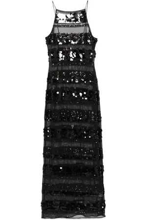 Oseree Vestido largo con motivo de rayas y lentejuelas