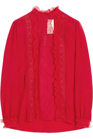 VALENTINO GARAVANI Blusa de seda con ribete de encaje