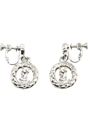 Saint Laurent Aretes Silver Tone Logo Screw On 2000-2020