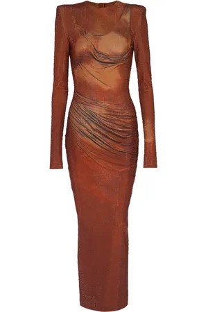 Balmain Vestido largo con detalles de strass