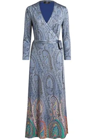 Etro Vestido cruzado con estampado de cachemira