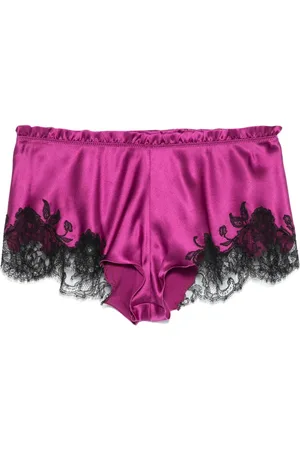 CARINE GILSON Shorts de seda con ribete de encaje
