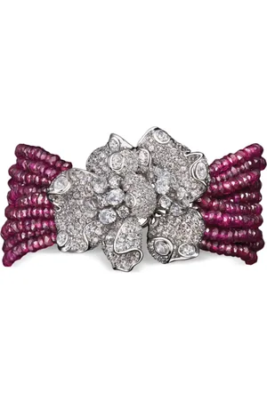 Anabela Chan Pulsera Bloomingdale en oro blanco de 18kt con diamantes y granate