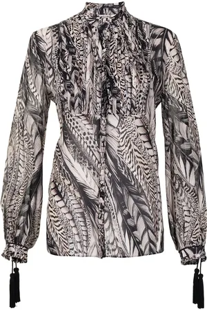 Roberto Cavalli Camisa manga larga con plumas estampadas