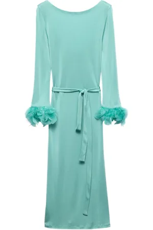 Prada Vestido midi con ribete de plumas