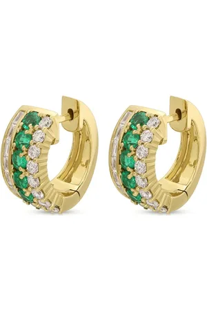 Anita Aretes Lola en oro amarillo de 18kt con diamantes y esmeralda