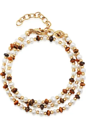 Nialaya Pulsera cruzada con perlas y ojo de tigre