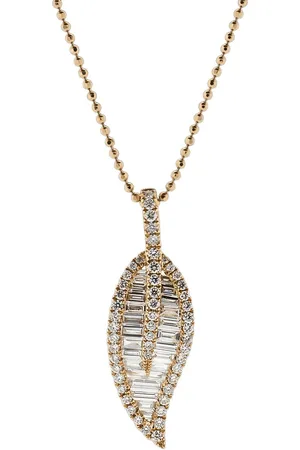 Anita Collar con dije de hoja grande en oro rosa de 18kt con diamantes