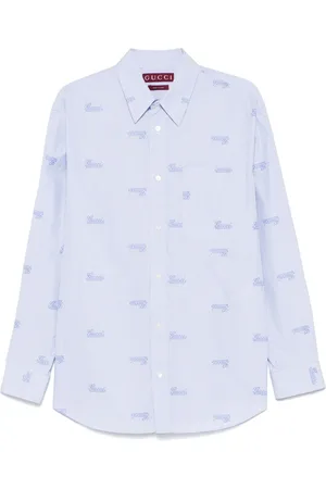 Gucci Camisa con logo bordado y estampado de rayas