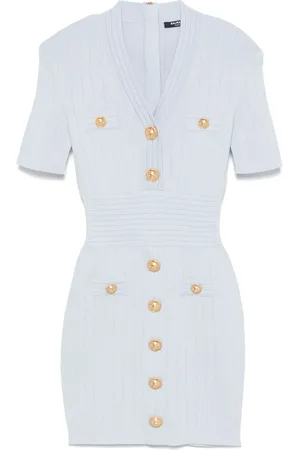 Balmain Vestido corto tejido con detalle de botones