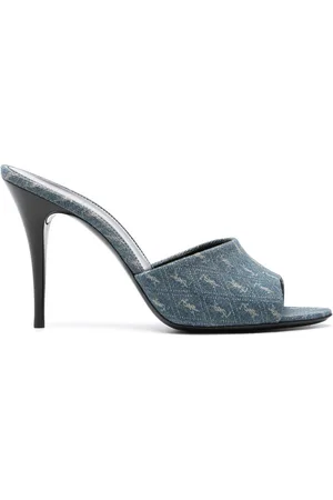 Saint Laurent Mules de mezclilla con logo y tacón de 110mm