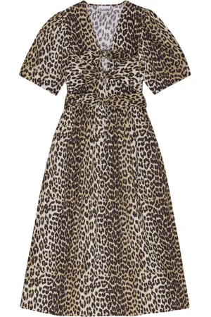 Ganni Vestido midi con estampado de leopardo