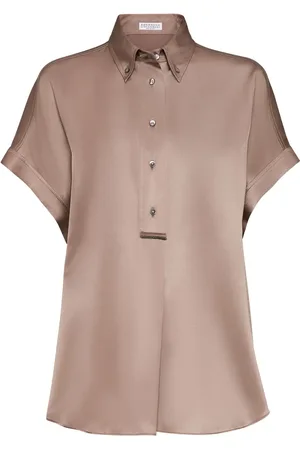 Brunello Cucinelli Camisa de seda con detalle de cadena Monili