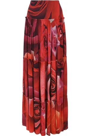 Roberto Cavalli Falda larga con rosas estampadas
