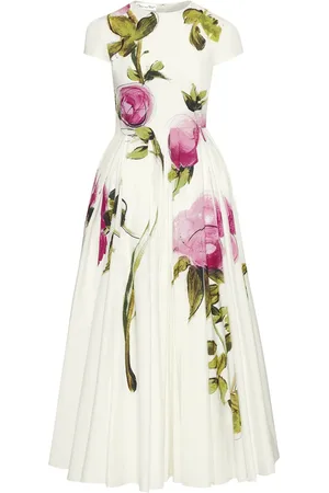 Oscar de la Renta Vestido largo de popelina con rosas estampadas