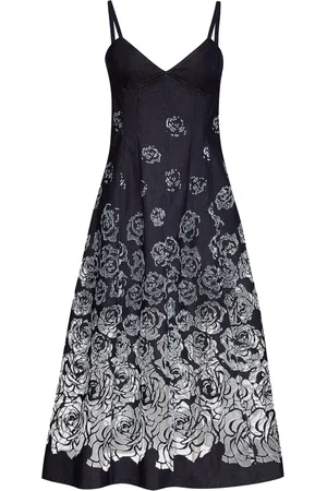 Oscar de la Renta Vestido midi de mezclilla con efecto devoré