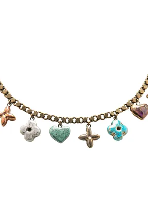 LOUIS VUITTON Collar 20th Century Brass and Ceramic Baroque Charms Necklace