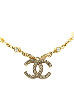 CHANEL Collar Plated CC Rhinestone Pendant 1970-1980