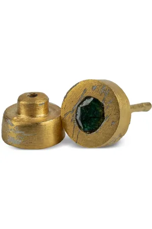 PARTS OF FOUR Arete pequeño en plata de ley bañada en oro de 18kt con diamante azul