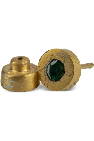 PARTS OF FOUR Arete pequeño en plata de ley bañada en oro de 18kt con diamante azul