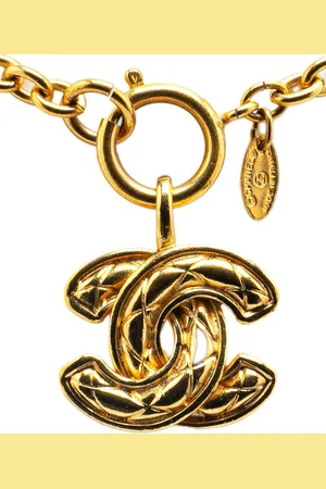 CHANEL Collar 20th Century Gold Plated CC Quilted Pendant Necklace