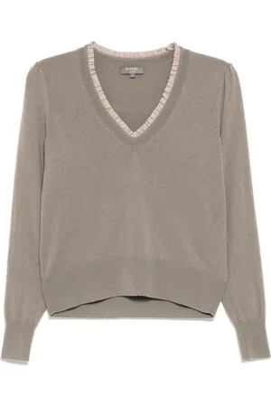 N.PEAL Suéter Ruffle Trim V Neck