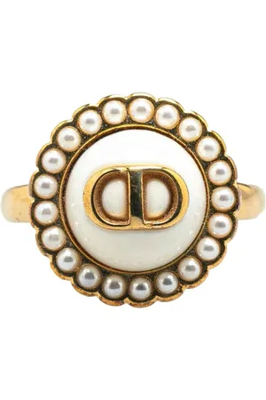 Dior Anillo Gold Plated Faux Pearl Petit CD Baroque Ring 2000-2010