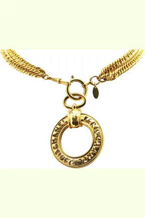 CHANEL Collar Gold Plated Logo Loupe Magnifying Glass Pendant Necklace 1970-1980