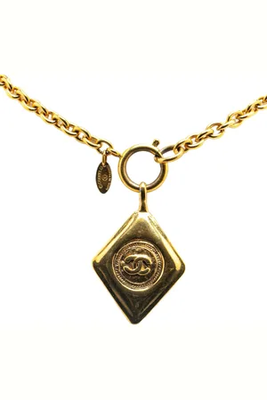 CHANEL Collar Gold Plated CC Diamond Pendant Necklace 1970-1980