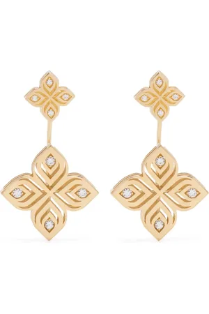 Roberto Coin Aretes Arabesque Flower en oro amarillo de 18kt con diamante
